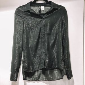 Shiny black button down